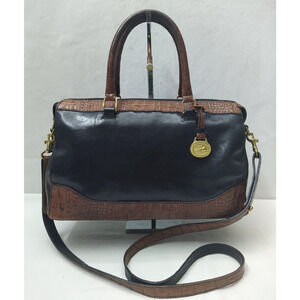 Brahmin Black Leather Crocodile Embossed Top Handle Zipper Satchel Bag - Vintage